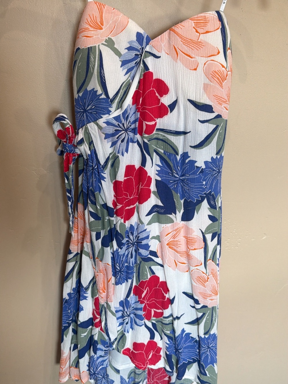 G by Guess White Floral Wrap Skirt with Blue, Red & Peach Blooms